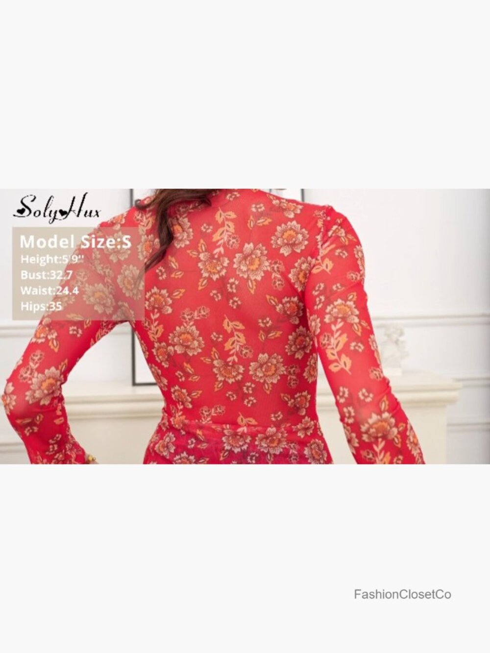 Long Sleeve V Neck Floral Print Button Down Blouse Fitted Tops - Picture 6 of 7